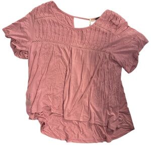 POL NWT Pink Ruched Short Sleeve Blouse with open back